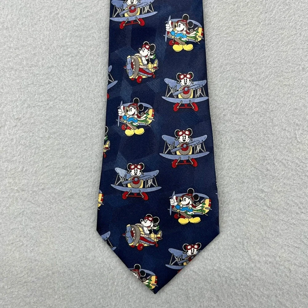 Kum Kwang Mickey Mouse Aviator Pilot Airplane Navy Blue Mens Novelty Tie